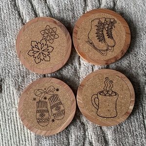 Winter themed cedar set of coasters